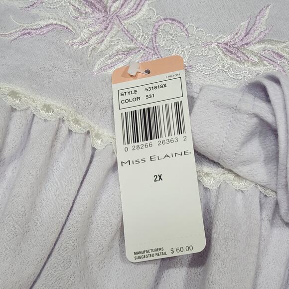 Miss Elaine Embroidered Nightgown Lavender Size 2X Soft Cuddleknit Fabric - Picture 7 of 13